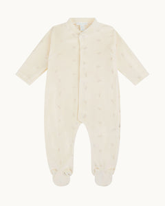Velour Embroidered Angel Wing Sleepsuit in Cream