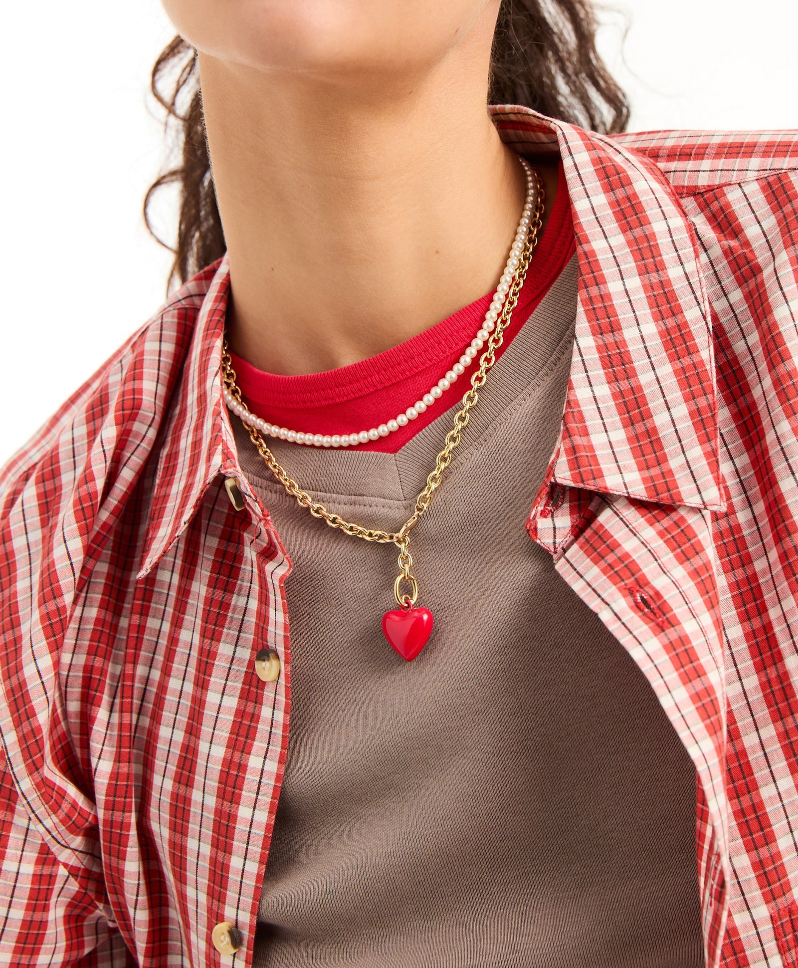 The Mini Puffy Heart Necklace in Red