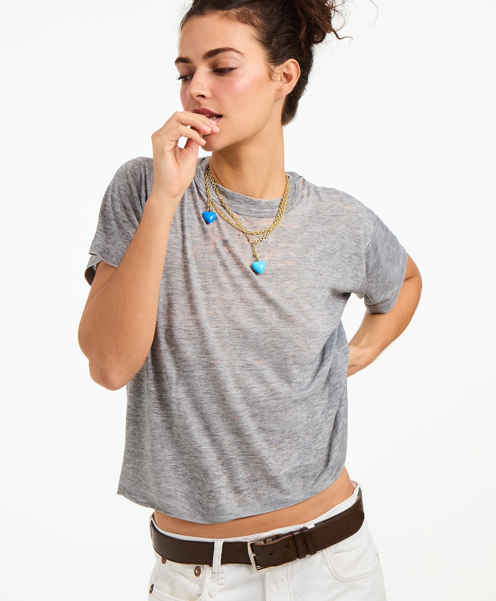 The Mini Puffy Heart Necklace in Turquoise