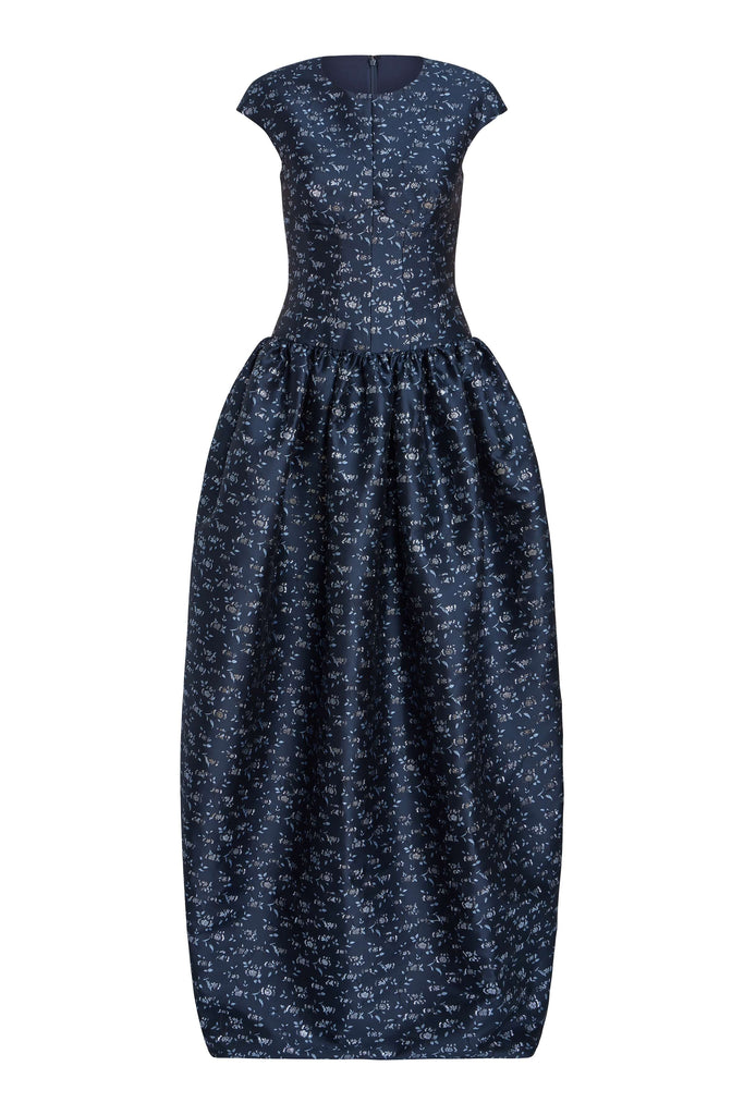 Ballade Navy Floral Brocade Gown