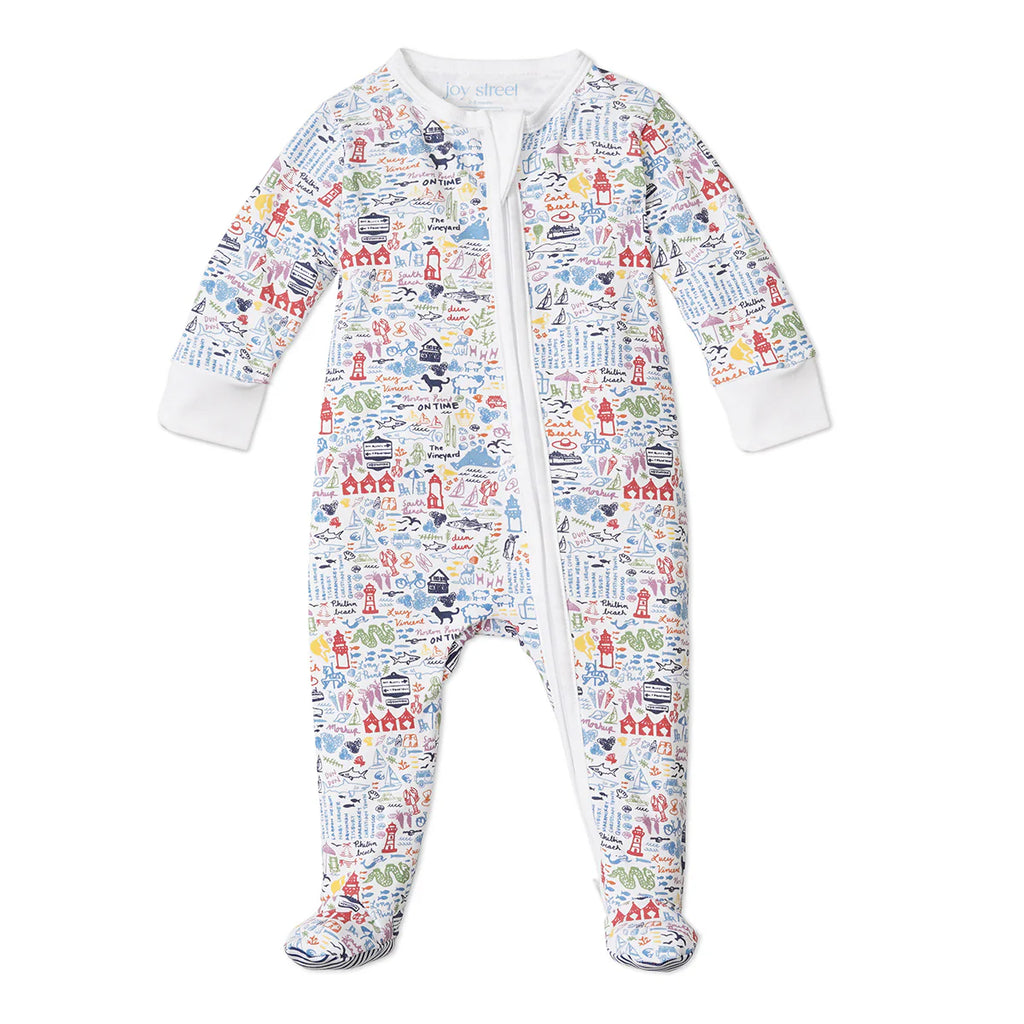 Martha's Vineyard Zip Baby Onesie in Moby Multi