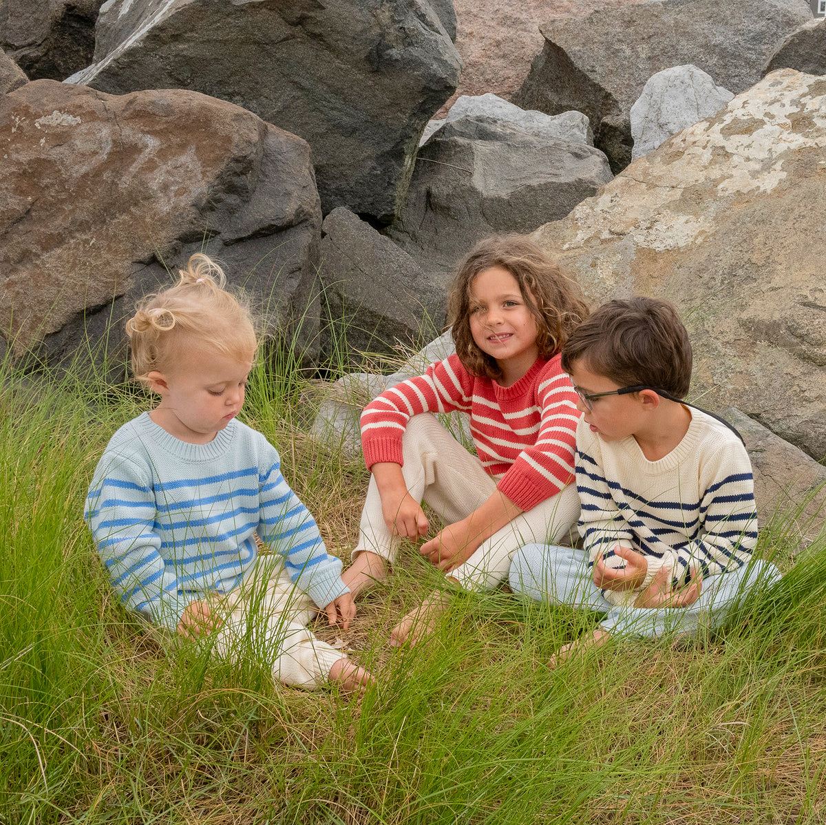 Unisex Red and Cream Stripe Knit Sweater