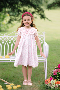 Myrtille Pink Floral Short Sleeve Bishop Dress
