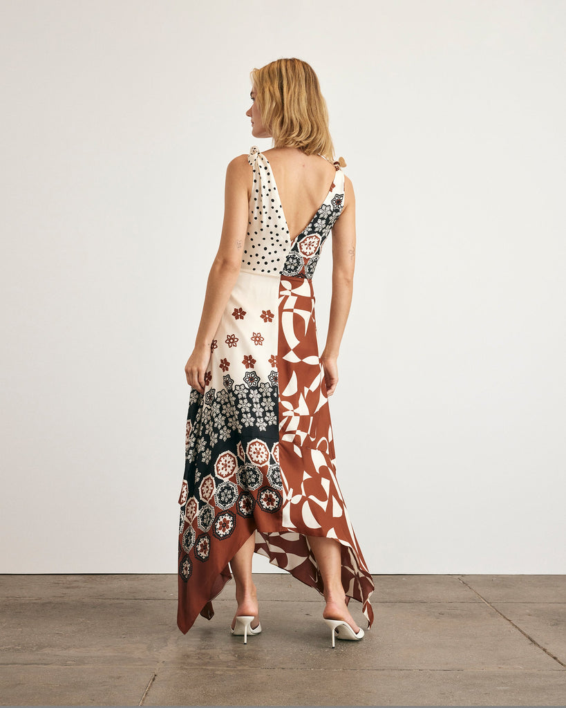 Mabel Dress in Cream & Deep Clay