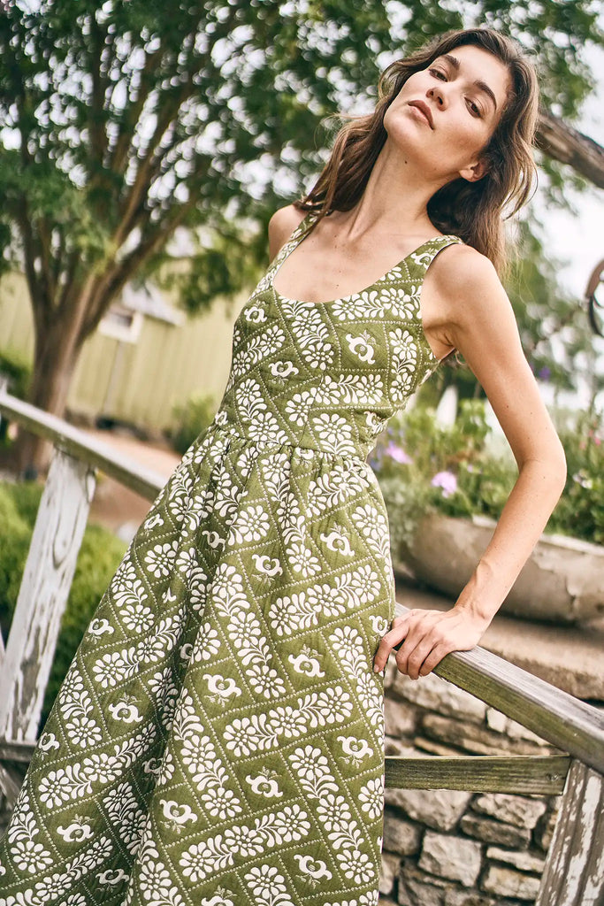 Maddy Dress in Legacy Jacquard Olive