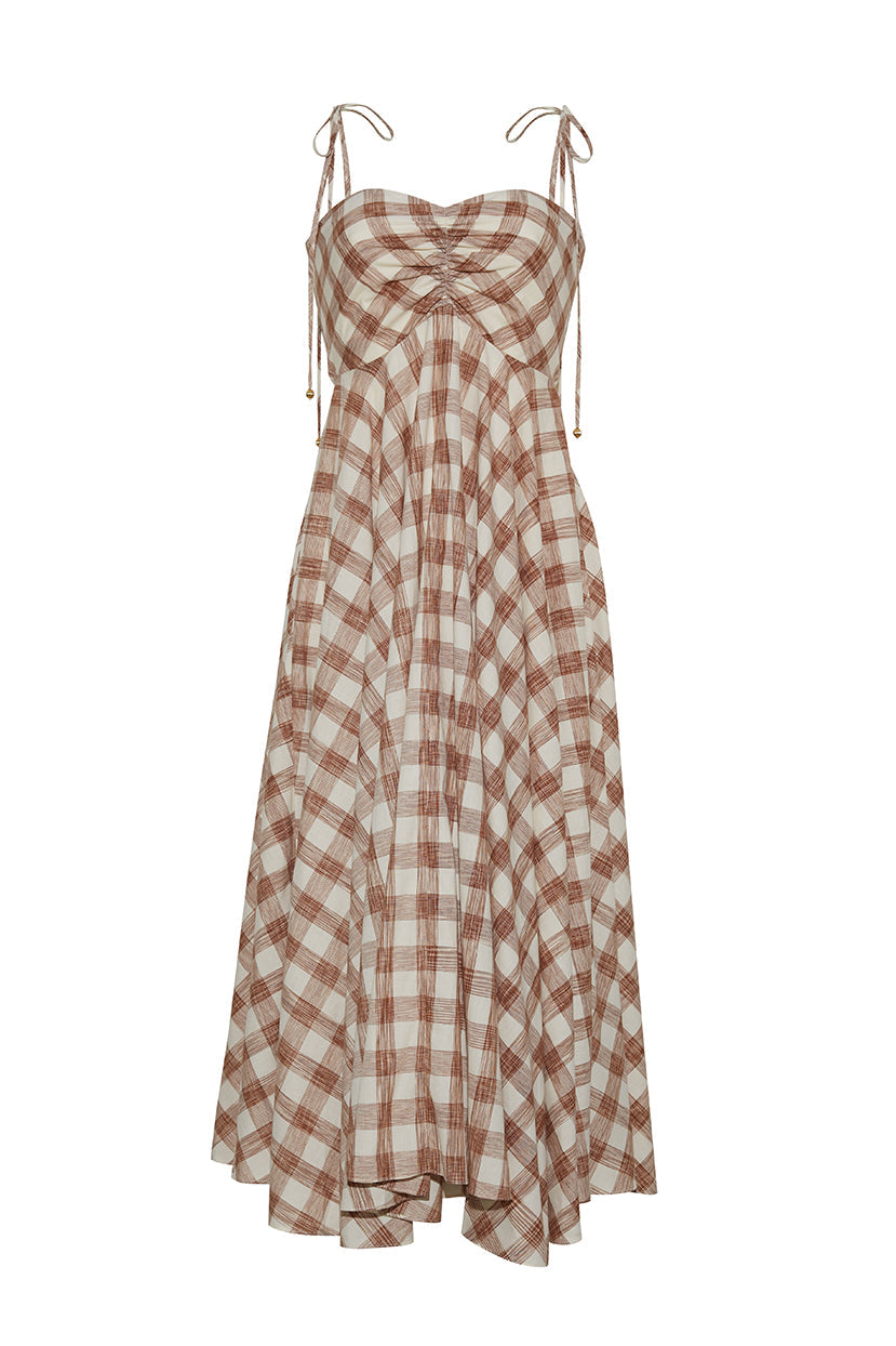 Sunray Dress in Sketched Plaid Brown