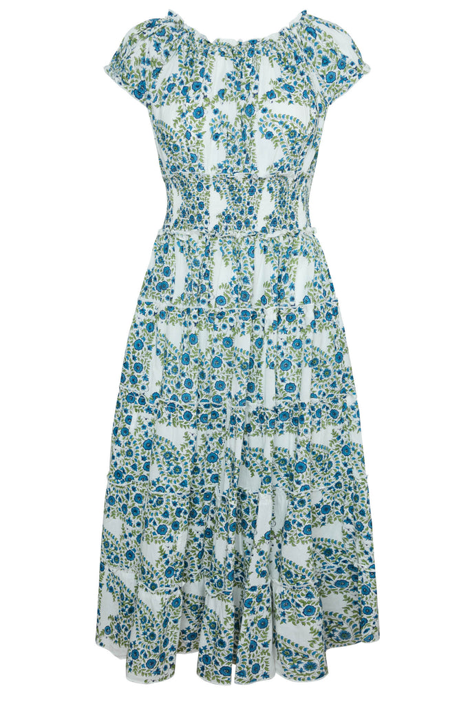 Majorca Midi Dress in Blue Green Paisley