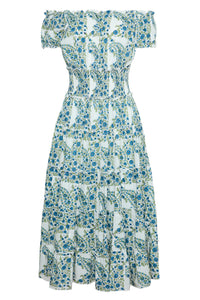 Majorca Midi Dress in Blue Green Paisley