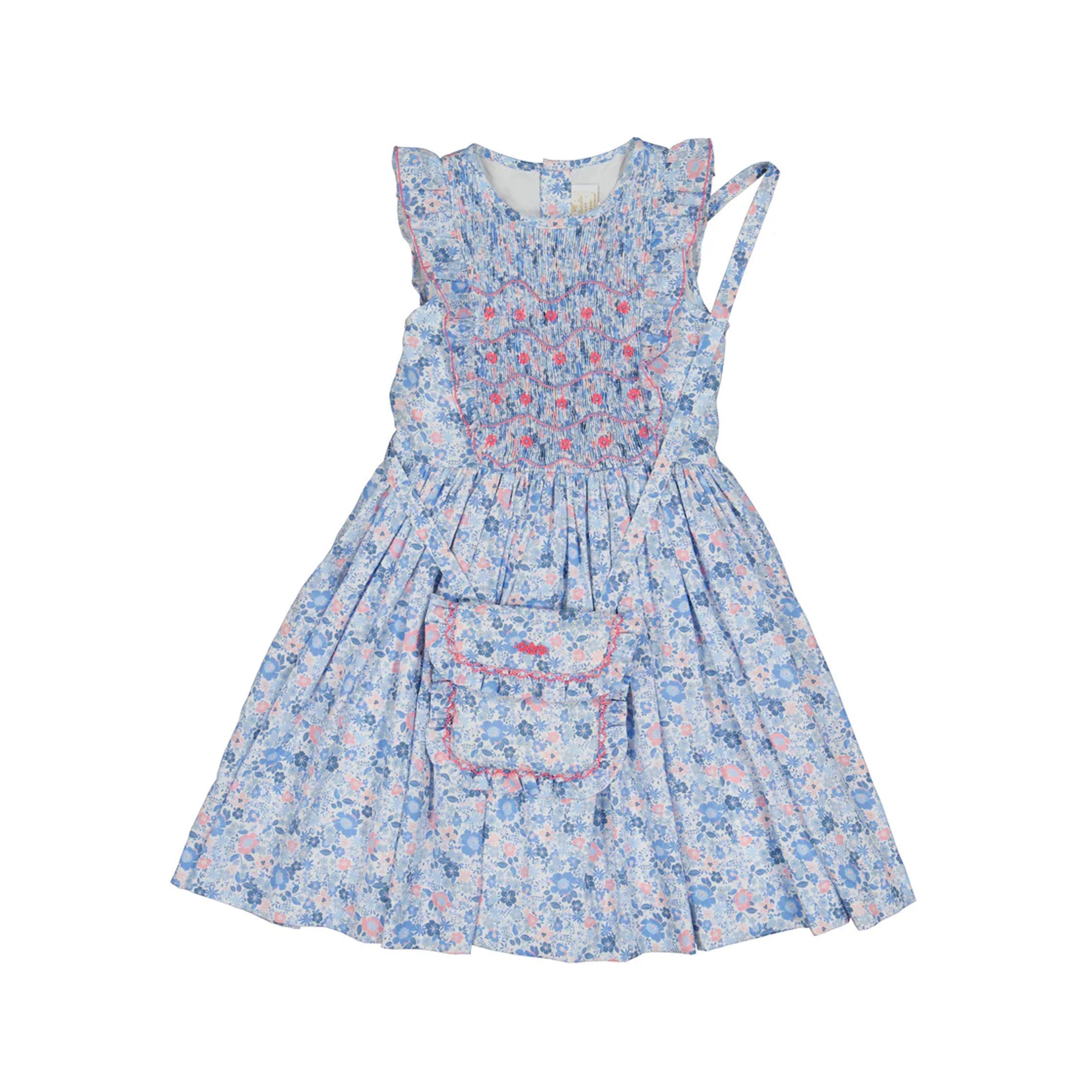 Marguerite Floral Blue Frilled Sleeveless Smocked Dress