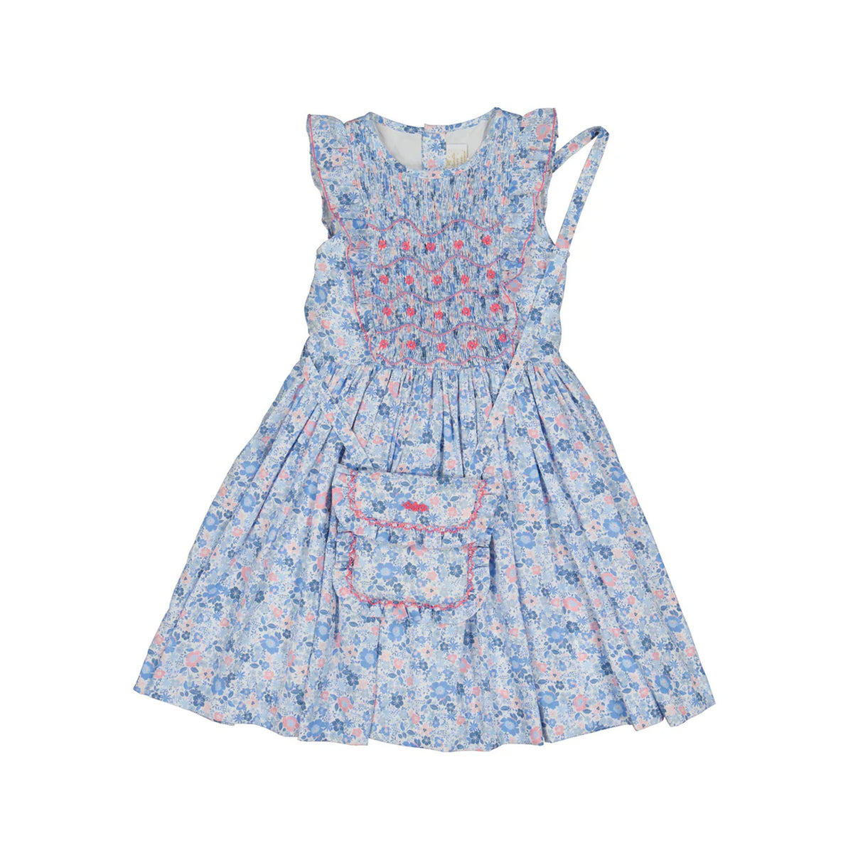 Marguerite Floral Blue Frilled Sleeveless Smocked Dress