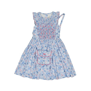 Marguerite Floral Blue Frilled Sleeveless Smocked Dress