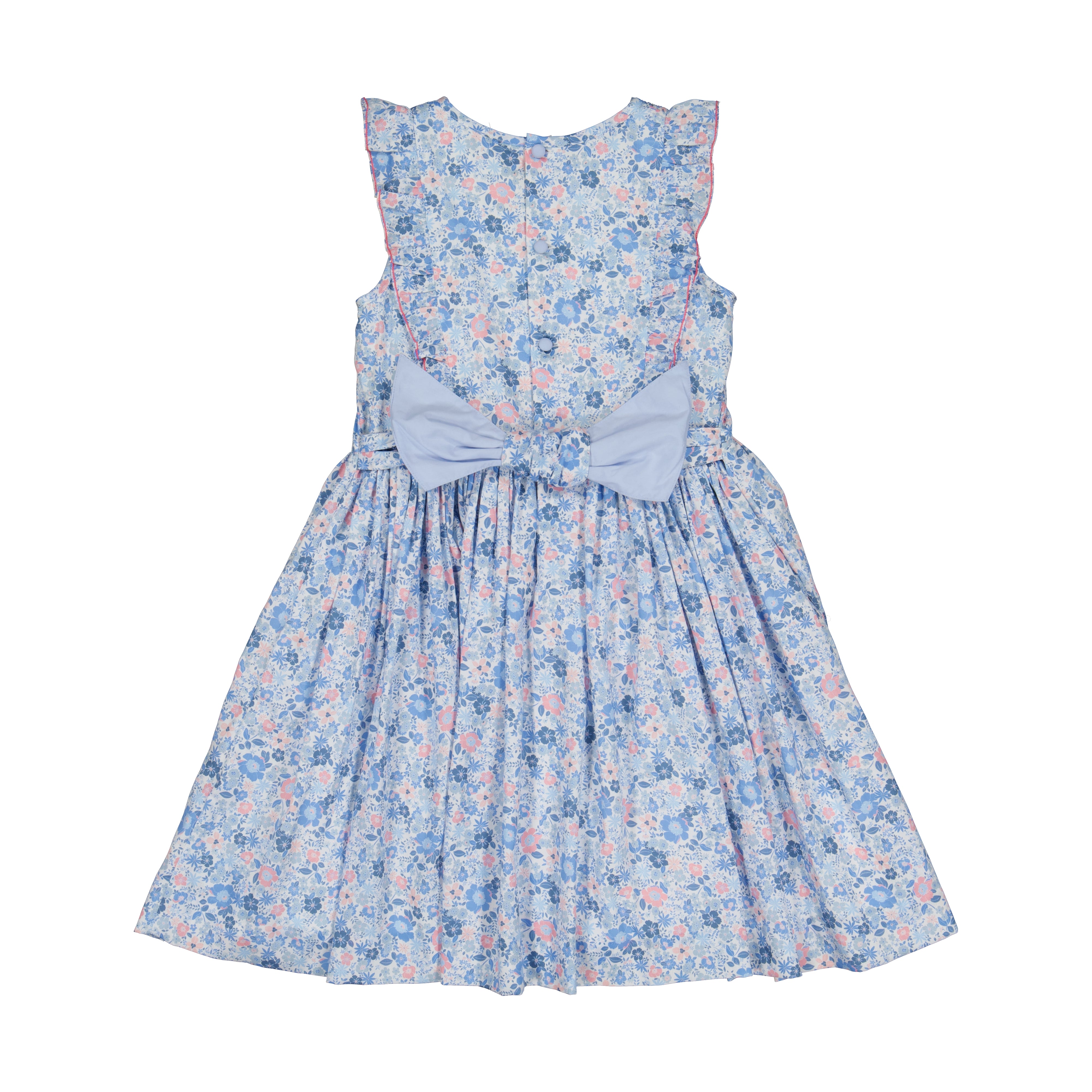 Marguerite Floral Blue Frilled Sleeveless Smocked Dress