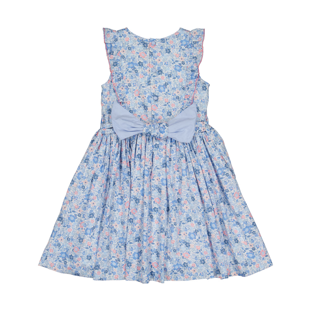 Marguerite Floral Blue Frilled Sleeveless Smocked Dress