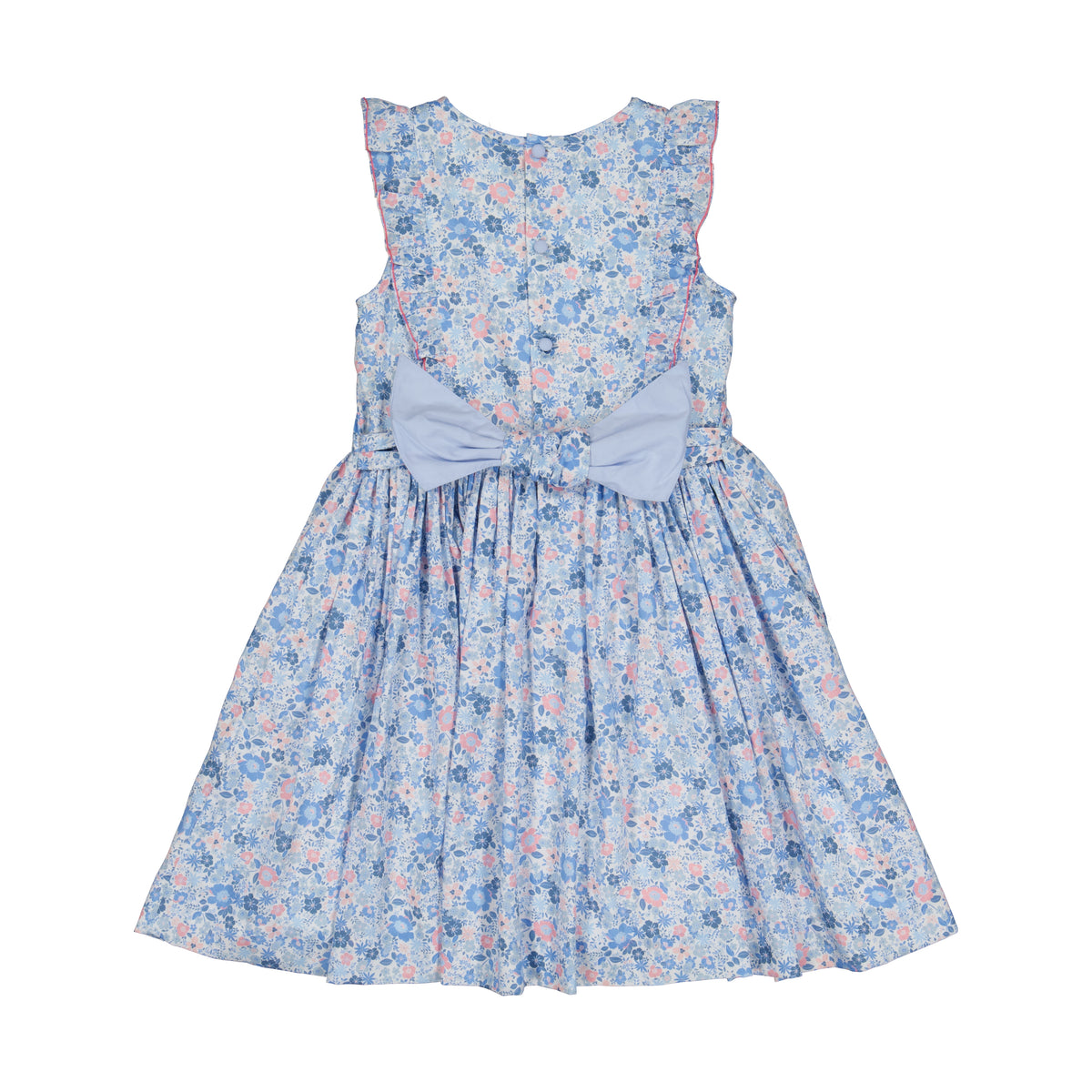 Marguerite Floral Blue Frilled Sleeveless Smocked Dress