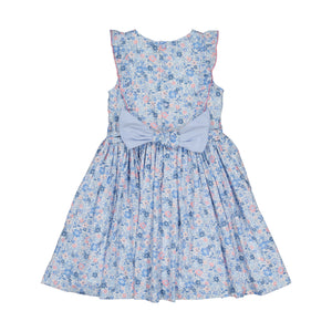 Marguerite Floral Blue Frilled Sleeveless Smocked Dress