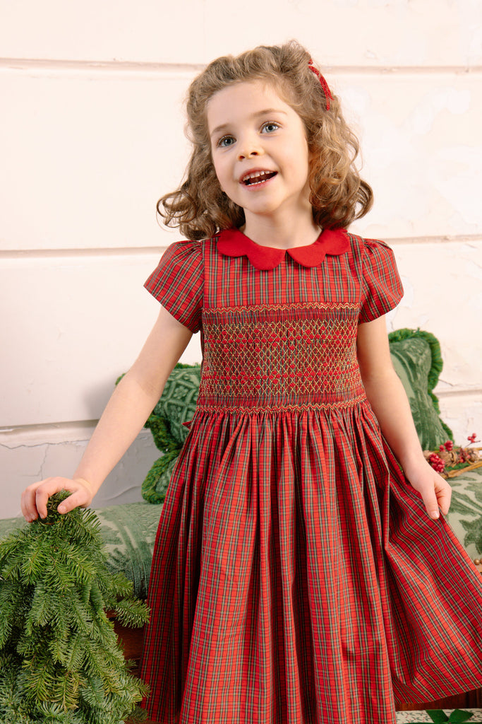 Marguerite Red Tartan Smocked Dress