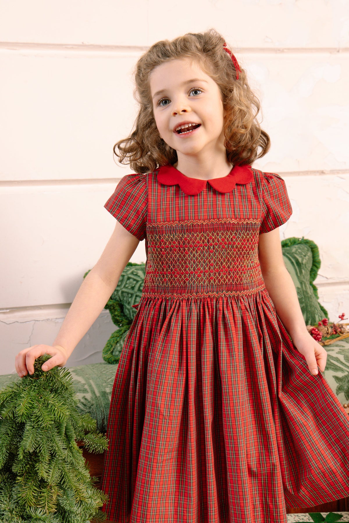 Marguerite Red Tartan Smocked Dress
