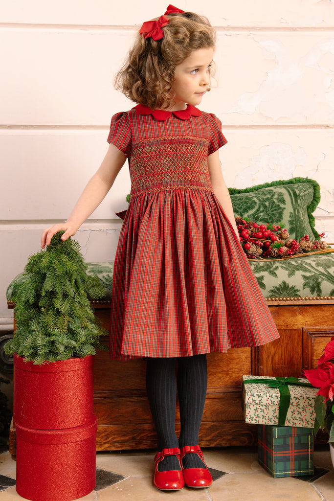 Marguerite Red Tartan Smocked Dress
