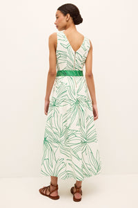 Flowy midi dress in a tropical print, perfect for beachside occasions