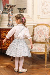 Marie Blue Floral Smocked Skirt Blouse Set