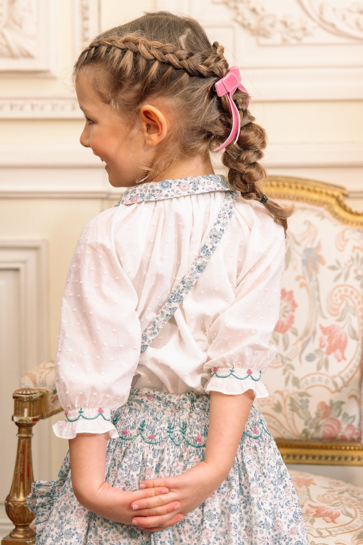 Marie Blue Floral Smocked Skirt Blouse Set