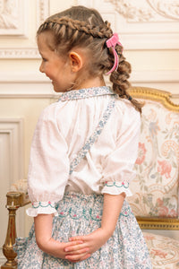 Marie Blue Floral Smocked Skirt Blouse Set