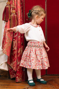 Marie Red Floral Smocked Skirt and Blouse Set