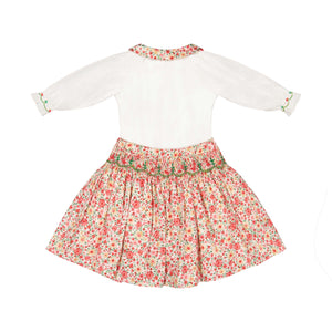 Marie Red Floral Smocked Skirt and Blouse Set