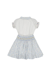 Marie Floral Blue Skirt & Short Sleeve Blouse