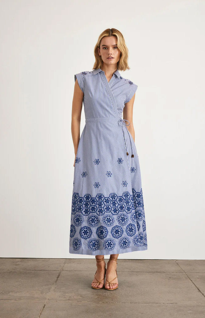 Midi Shivon Dress in Blue & Optic White