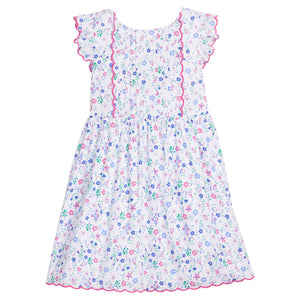 Little English traditional children's clothing.  Blue and pink floral dress for little girls for Spring and Summer