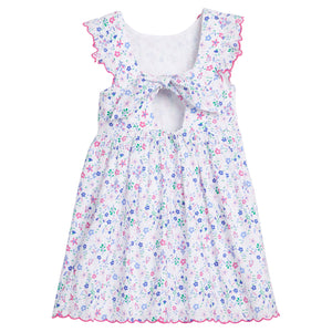 Little English traditional children's clothing.  Blue and pink floral dress for little girls for Spring and Summer