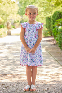 Little English traditional children's clothing.  Blue and pink floral dress for little girls for Spring and Summer