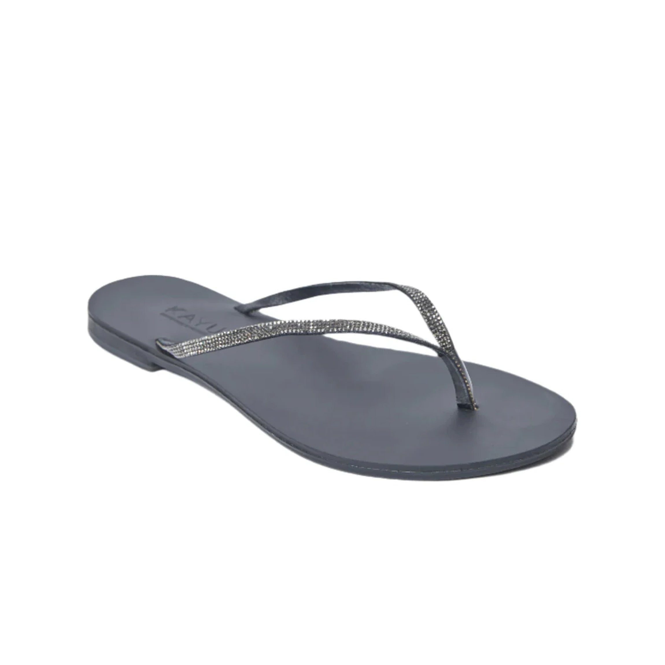 Milos Vegetable Tanned Leather Sandal in Black Crystal