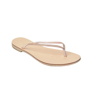 Milos Vegetable Tanned Leather Sandal in Rose Gold Crystal