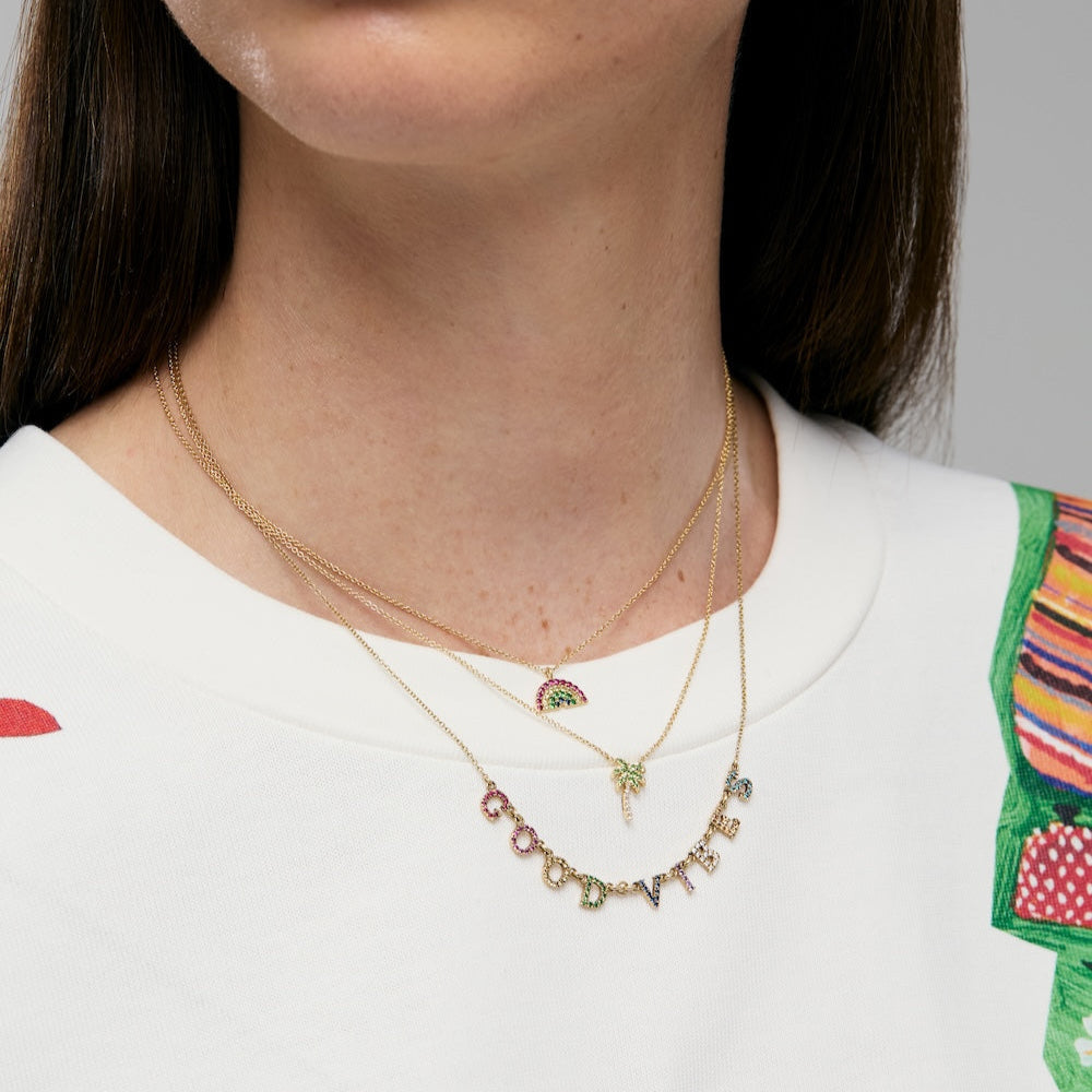 Mini Diamond & Garnet Palm Tree Necklace