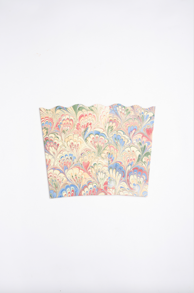 Hand-Marbled Scallop Waste Bin / Storage Bin in Multicolor