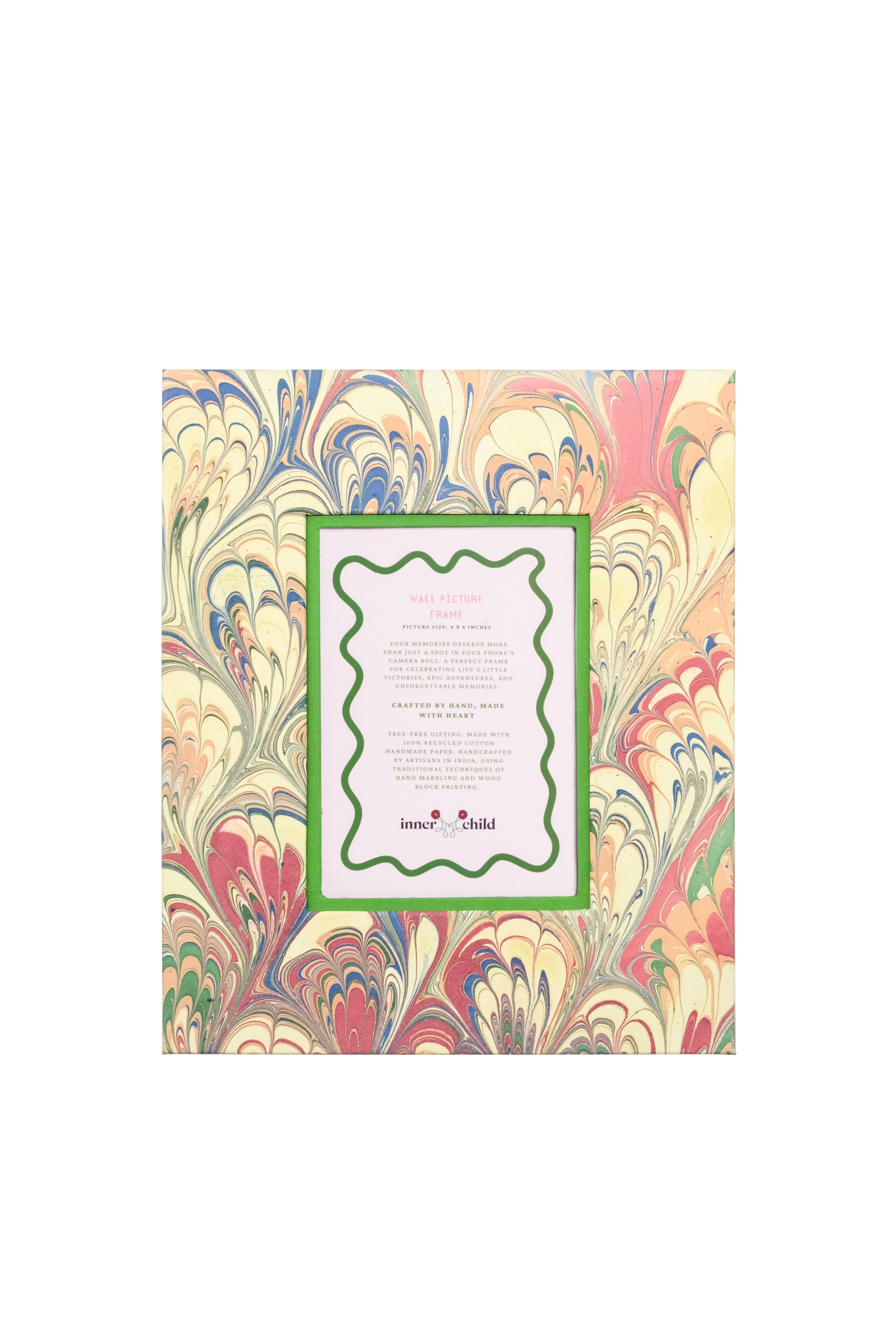 Hand-Marbled Large Wall Picture Frame 5x7 in Multicolor