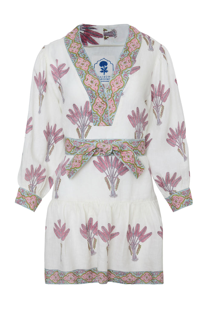 Mykonos Mini Dress in Pink Palm