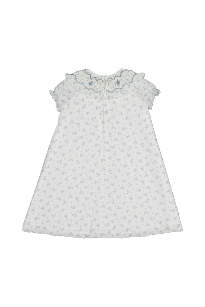 Myrtille Blue Floral Short Sleeve Bishop Dress