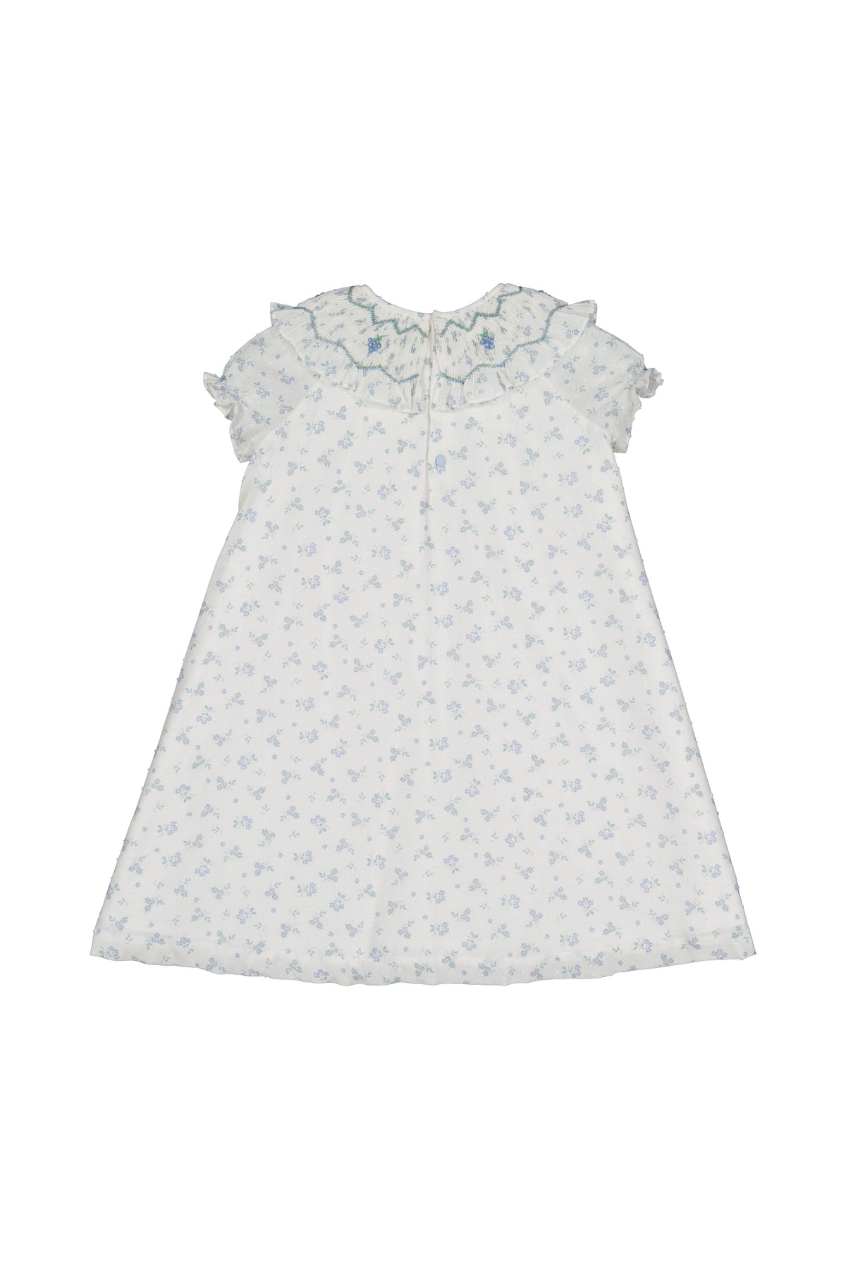 Myrtille Blue Floral Short Sleeve Bishop Dress