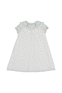 Myrtille Blue Floral Short Sleeve Bishop Dress