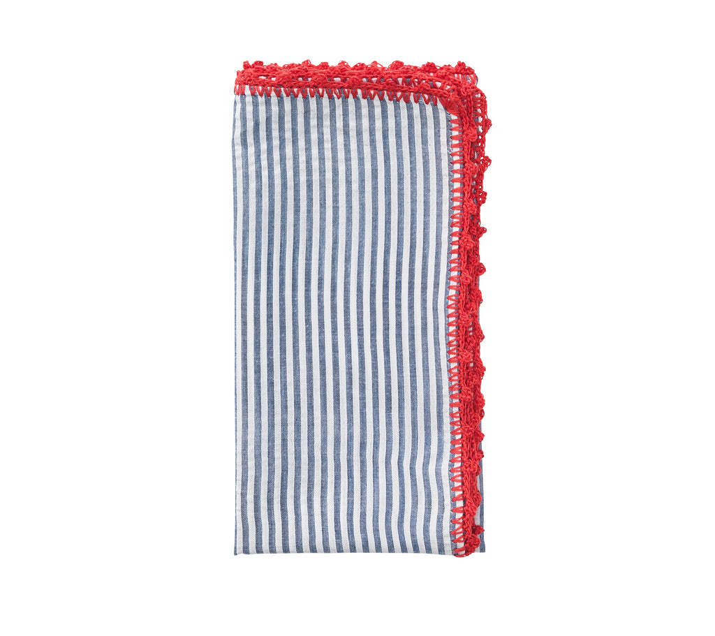 Seersucker Napkin in Navy & Red, Set of 4