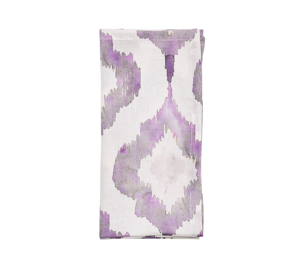 Watercolor Ikat Napkin in Gray & Lilac, Set of 4