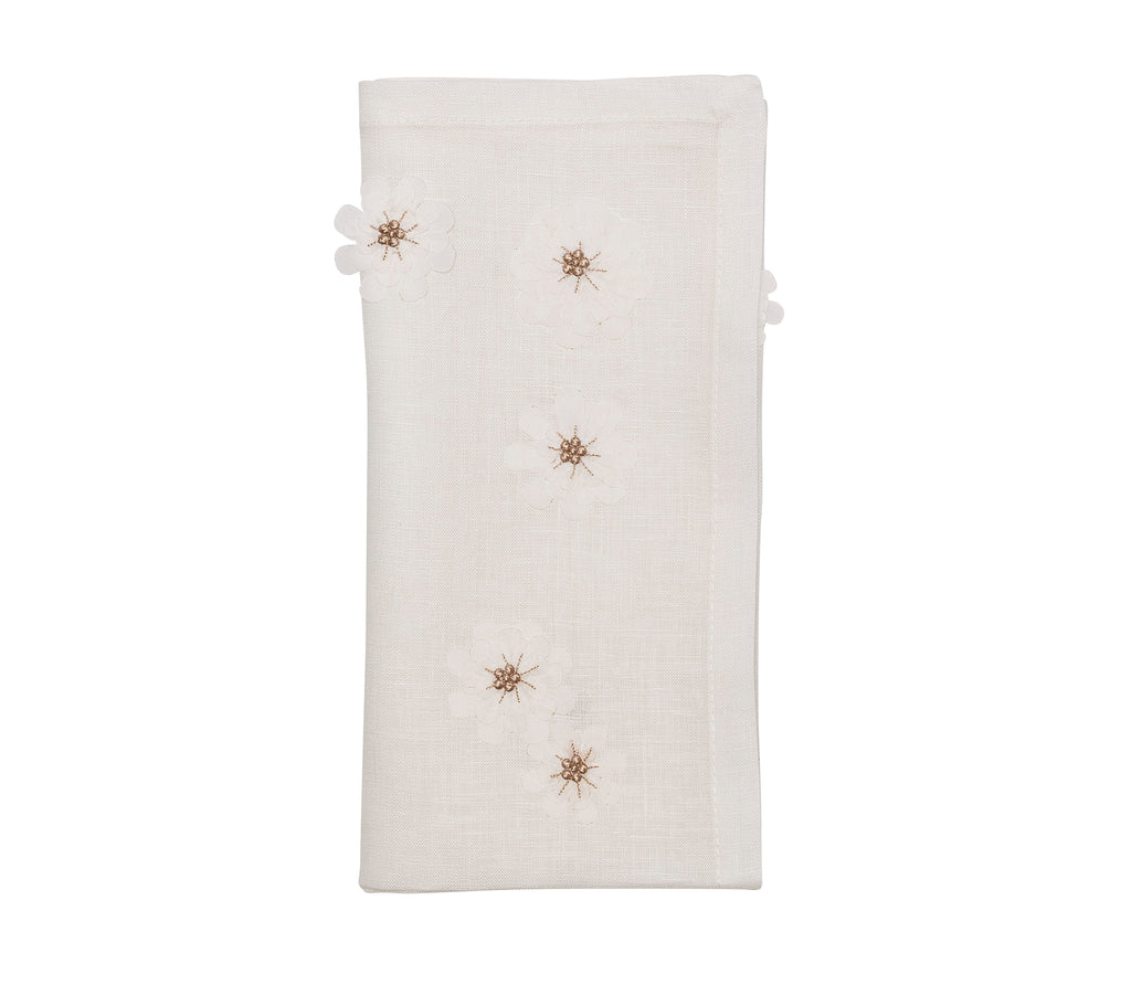 Florette Napkin in White & Natural, Set of 4