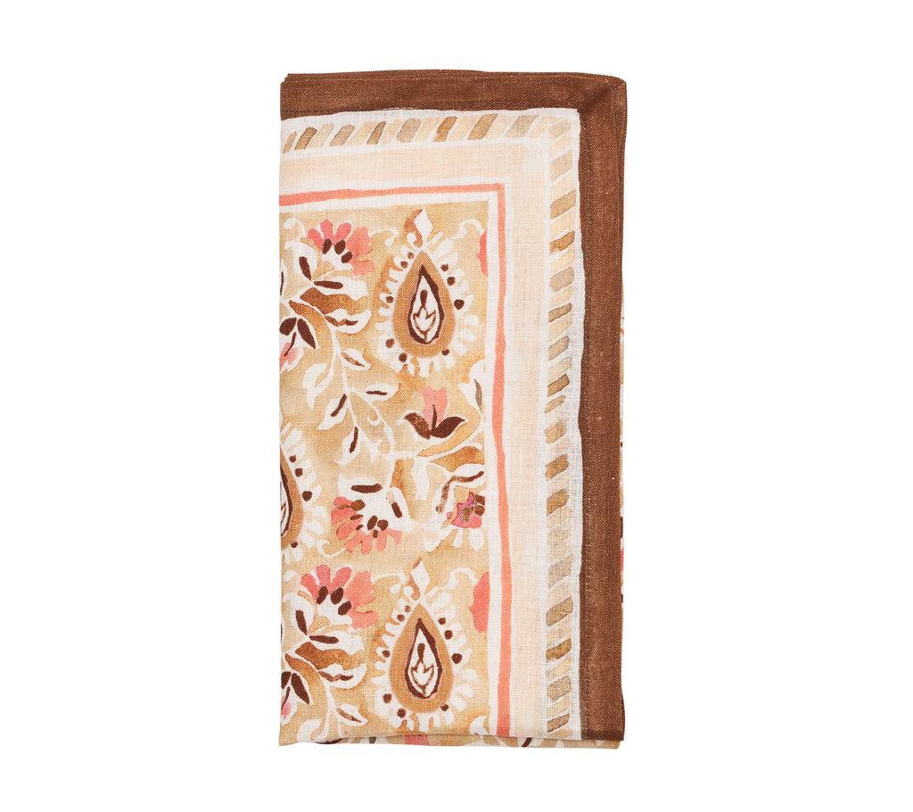 Mira Napkin in Brown & Coral, Set of 4