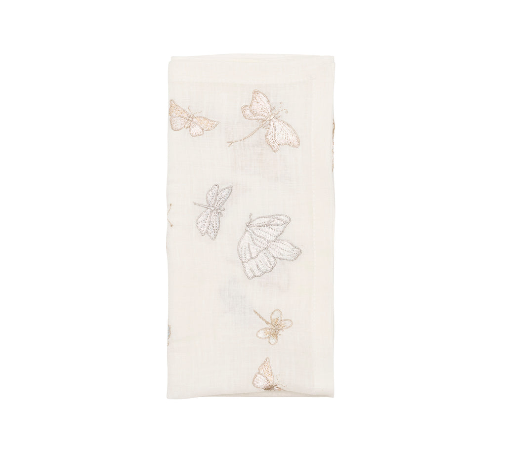 Monarch Garden Napkin in White & Iridescent, Set of 4