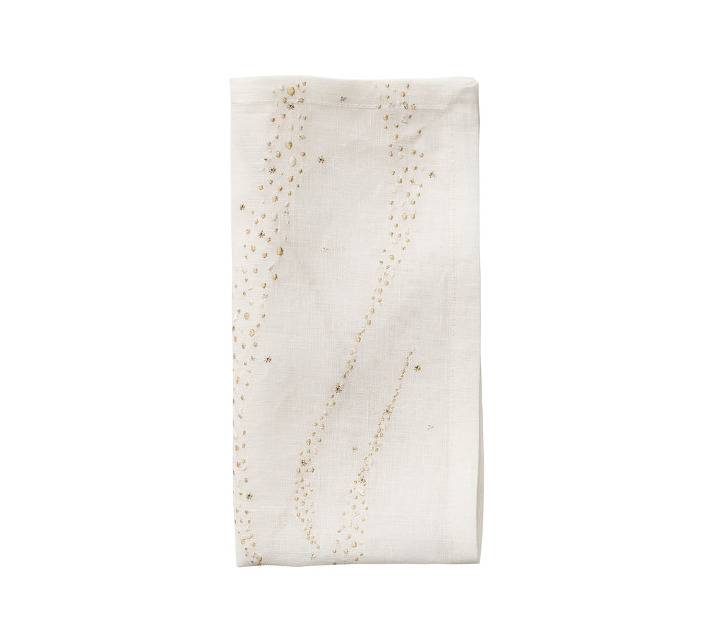 Star Spray Napkin in White & Gold & Silver, Set of 4