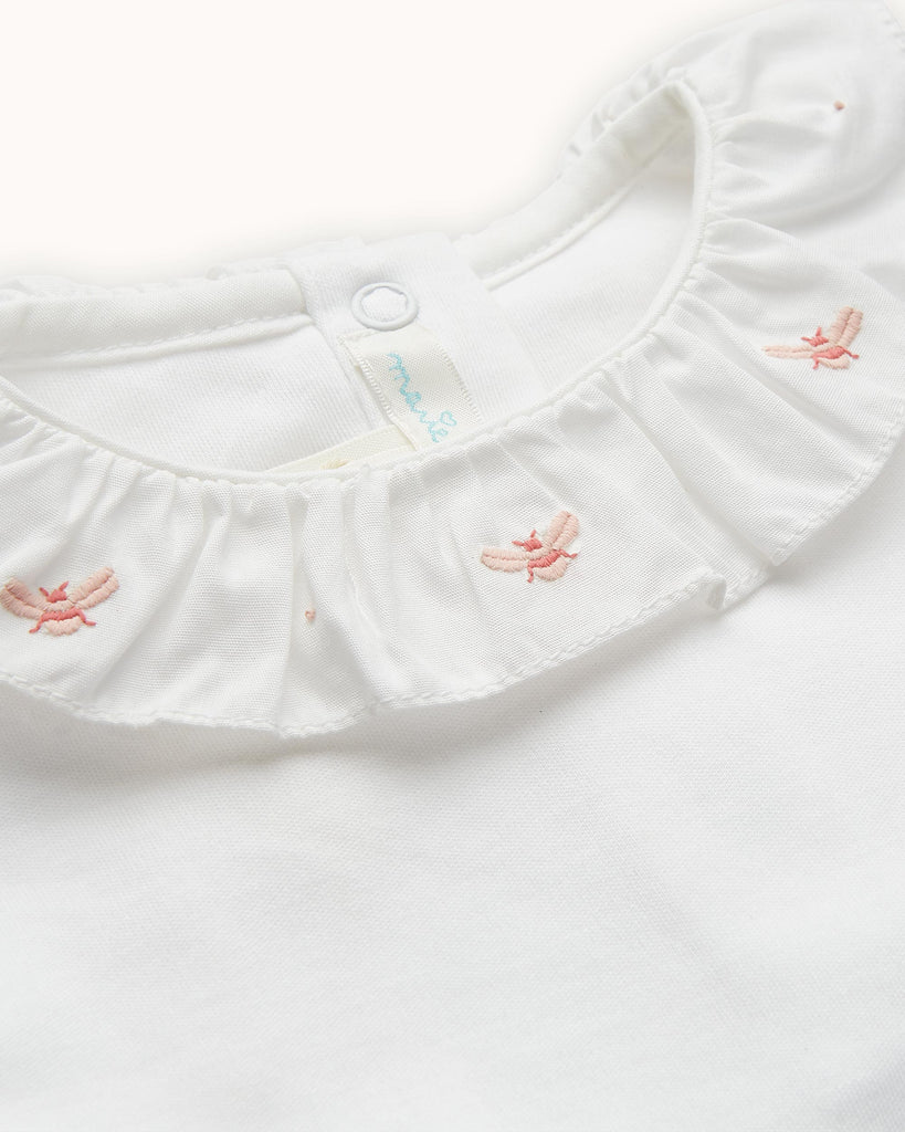 Alexandra Ruffle Collar Onesie With Bee Embroidered