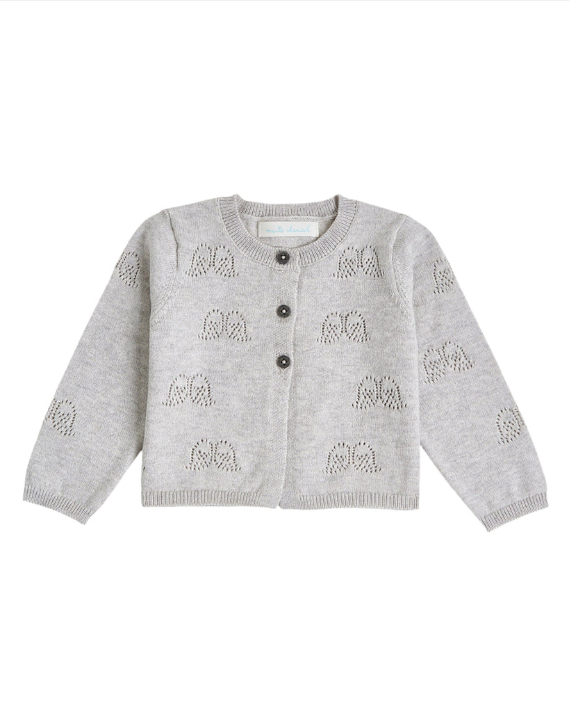Angel Wing Pointelle Cardigan in Grey